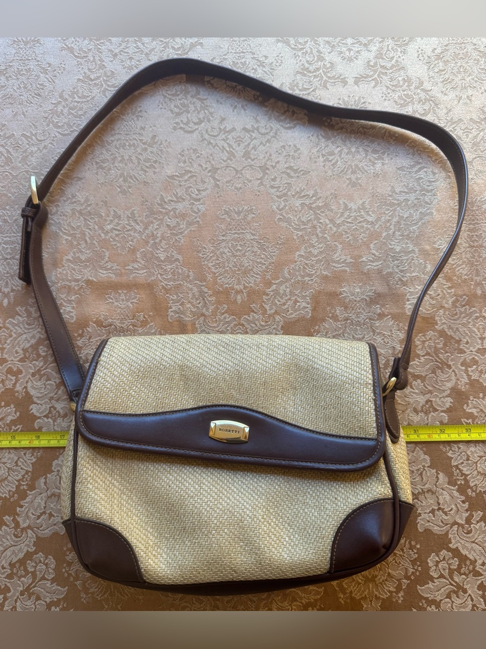 Rossetti Straw Crossbody Purse with Brown Leather Trim - 5 compartments